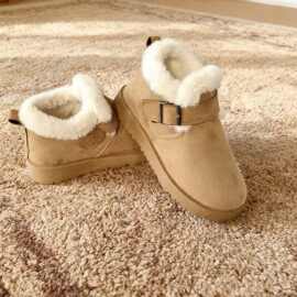 一脚蹬简约加绒女鞋新款勃肯鞋中帮保暖新品棉靴短靴棉鞋