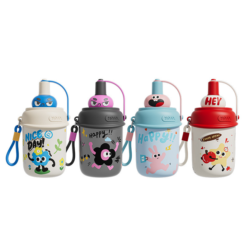 Taza de ojos grandes de alto valor facial hermoso ventana de paja de acero inoxidable taza de aislamiento térmico de estudiantes y niños taza de agua portátil