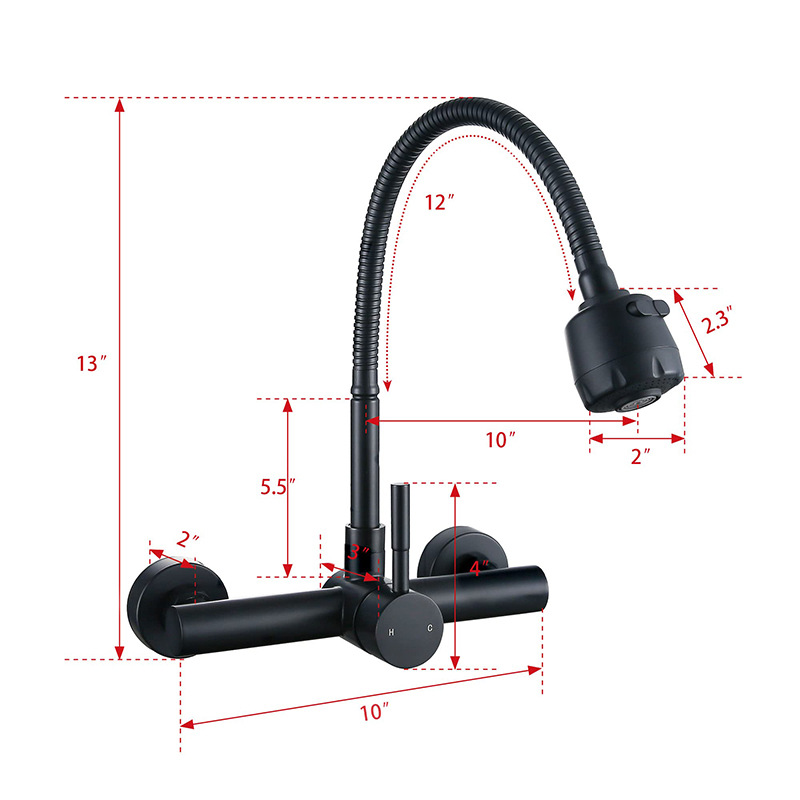 Grifo de cocina de pared de acero inoxidable 304, fregona, lavabo, lavabo, lavabo, lavabo, grifo de agua caliente y fría universal negro