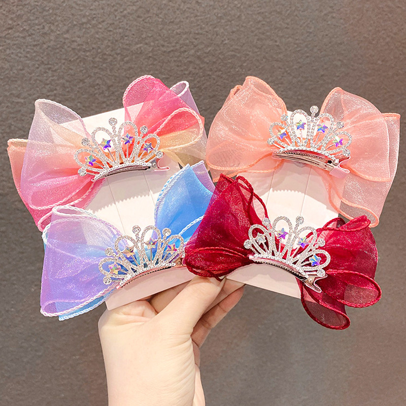 Princess Crown Bow Knot Organza Hair Clip display picture 1