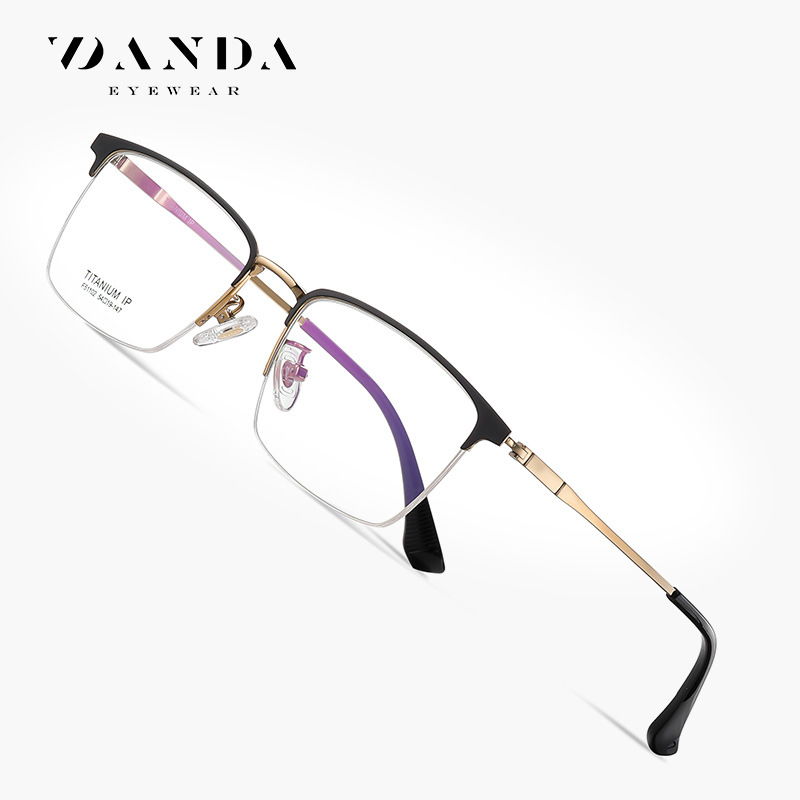 Las nuevas gafas de titanio puro F51102 de moda hombre de negocios medio marco plano espejo IP galvanoplastia se puede equipar con marco óptico de miopía