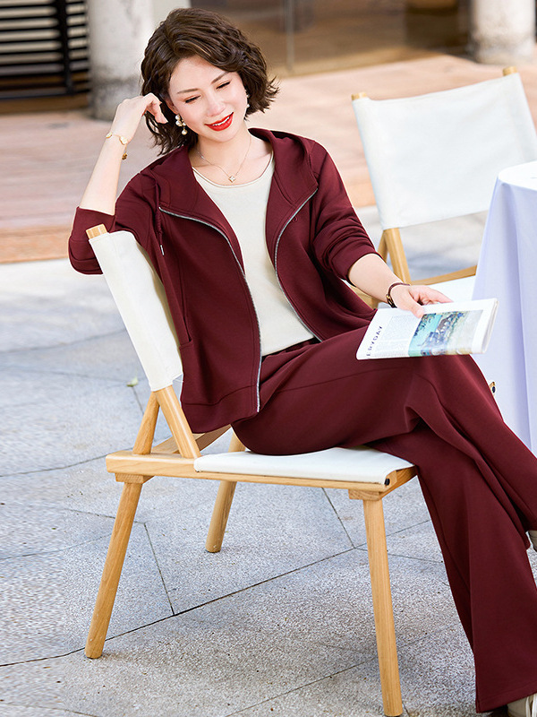 妈妈装秋装连帽卫衣外套女时尚洋气质中老年女装休闲运动服两件套|undefined