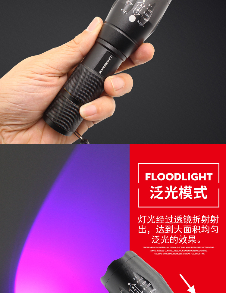 Cat Moss Uv Flashlight Rechargeable Ultraviolet Lamp for Money Detection and Identification Uv Curing Lamp Fluorescent Agent Detection Pen