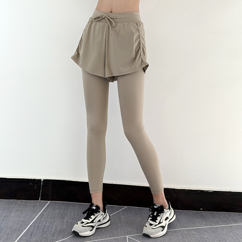 Fitness Pants Women's Fake Two-Piece Outer Wear High Waist Hip Lifting Yoga Pants Tight-Fit Slimming Running Pilates Training Pants