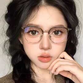 超轻半框眼镜女近视专业可配度数防蓝光素颜大脸平光眼睛框架茶色