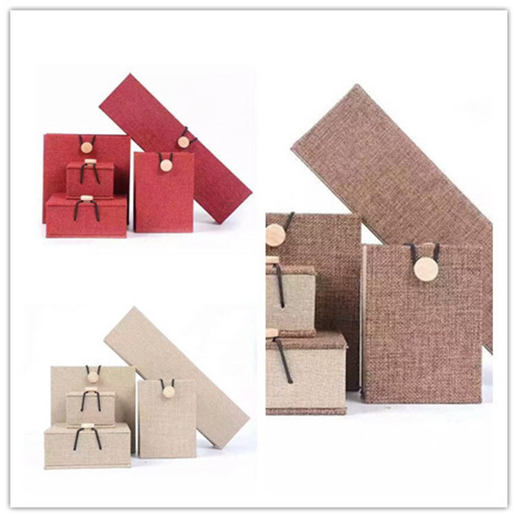 麻布木扣首饰盒珠宝吊坠手镯盒佛珠手串盒礼品包装盒饰品厂家批发