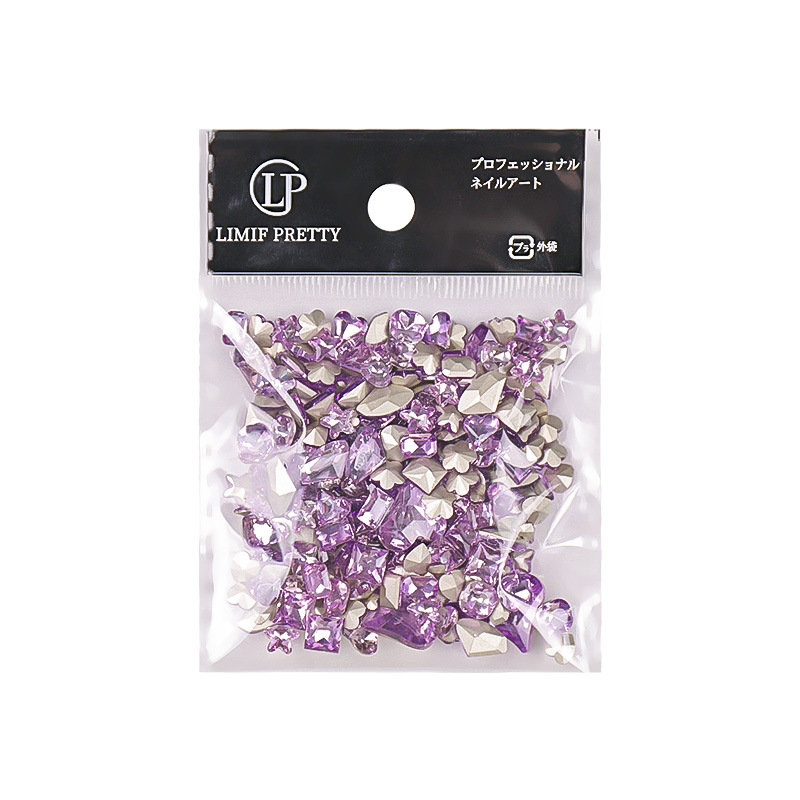 Red de celebridades estilo caliente cristal morado claro diamante de uñas en forma especial fondo puntiagudo pequeño super flash red roja mezcla accesorios de diamantes de uñas al por mayor