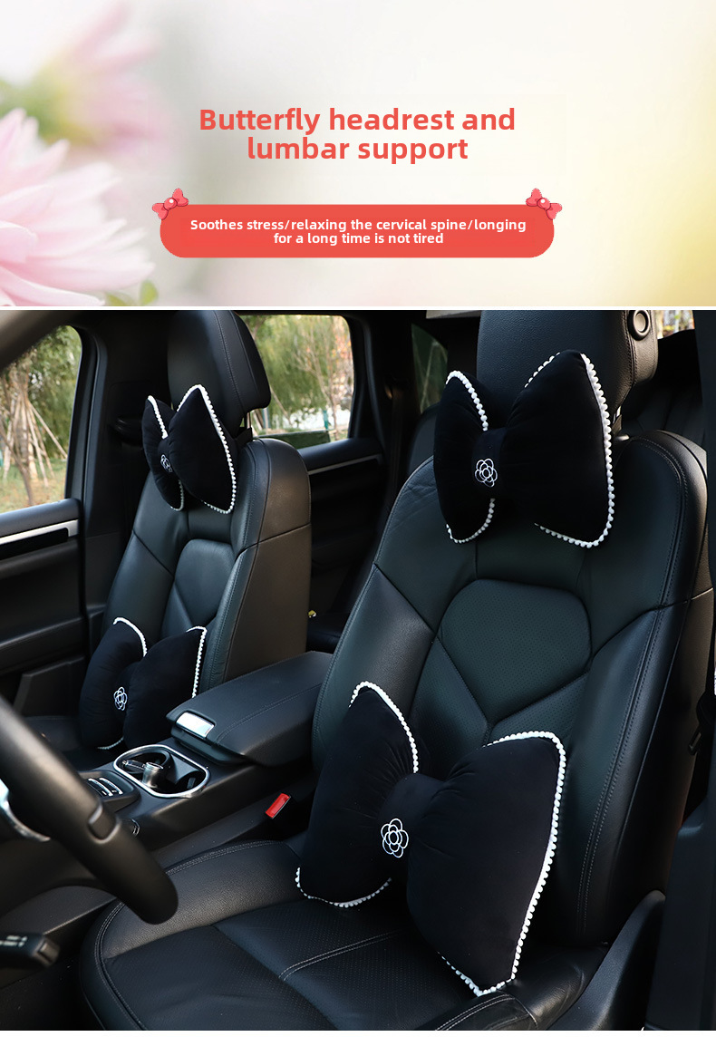 Pernă de gât pentru tetiera auto cu fundă Camellia, pernă de iarnă din pluș pentru spătarul scaunului auto_voghion.com