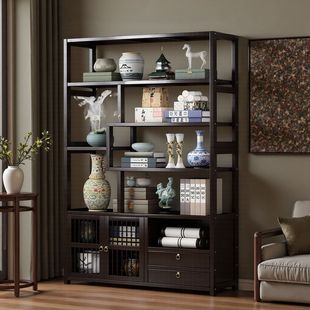 New Chinese-style Antique Rack Non-solid Wood Duobao Pavilion Tea Display Rack Living Room Wall Storage Rack Multifunctional Storage Rack