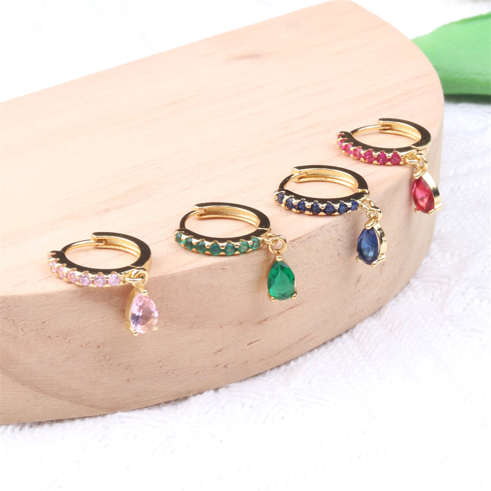 Inlay Design Fashion Water Droplets Inlaid Zircon Copper Artificial Gemstones Copper Earrings