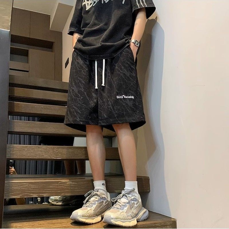 Summer Loose Shorts Casual Sports Pants American Style Tie-Dye Embroidered Knee-Length Shorts Men's Mid-Length Shorts Men's Shorts 3
