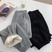 运动裤女秋冬加绒加厚宽松收口束脚哈伦裤纯色百搭学生休闲裤卫裤