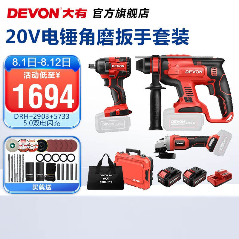 Lithium (Devon) 20V martillo multifuncional sin escobillas DRH hormigón de grado industrial perforación de perforación de martillo