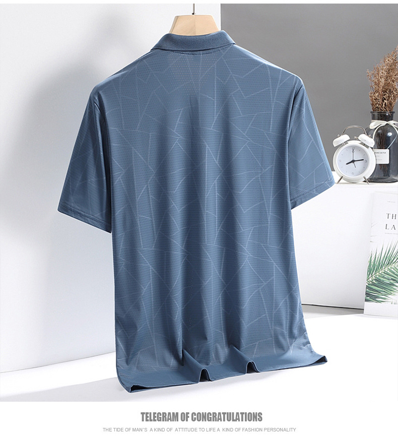 Men's T-shirt, short sleeve, high-end summer wear, stand-up collar, Dad quick-drying elastic ice silk polo shirt, middle-aged men's business casual pic 10
