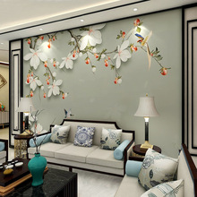 3D立體中式花鳥玉蘭花沙發臥室電視背景墻壁畫客廳影視墻壁紙墻紙