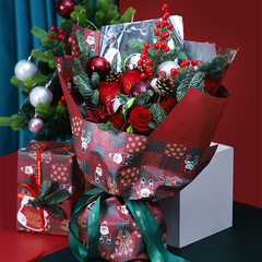 Christmas gift wrap grid reindeer Santa Claus flower bouquet packaging gift box gift wrap wholesale