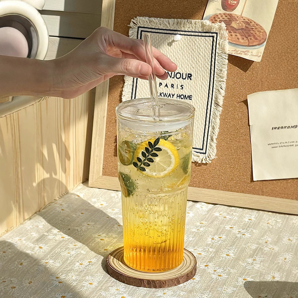 Large Capacity Milk Tea Drink Glass Transparent Glass Straw Hammer Glass Heat Resistant High Borosilicate Glass