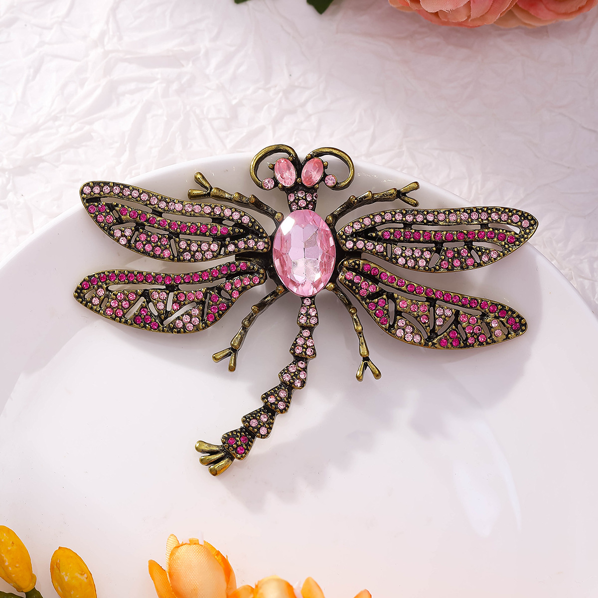 HD pink diamond dragonfly brooch