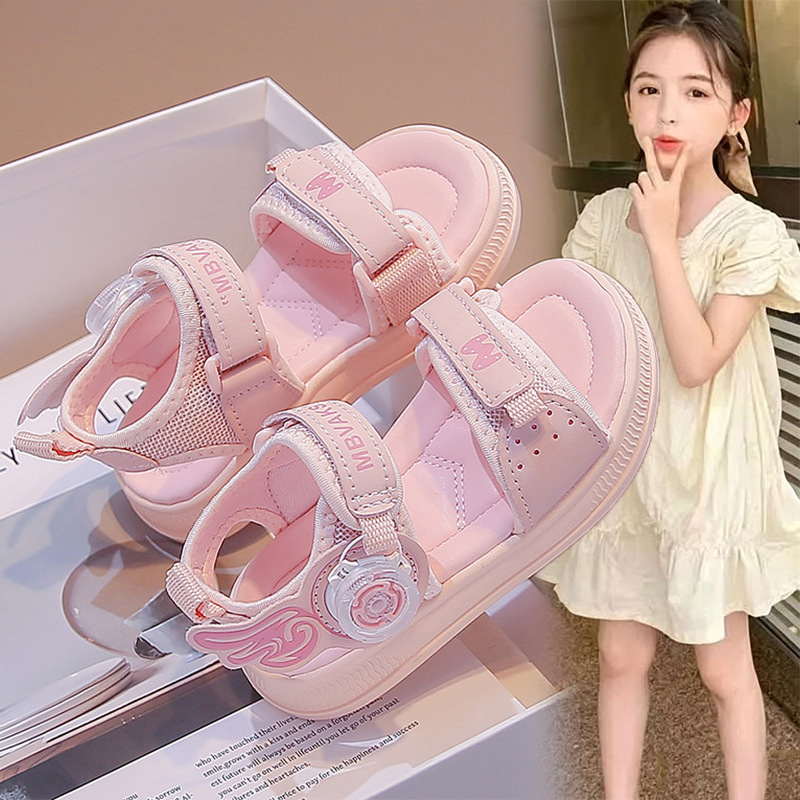 Sandálias de niñas 2026 verano nuevo niño botón giratorio princesa zapatos de playa zapatos de suela suave antideslizante zapatillas frías image 3