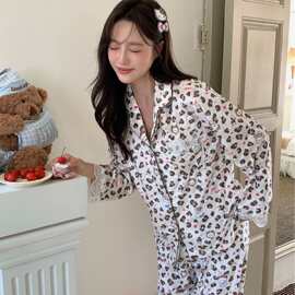 日系少女秋冬新款金丝绒睡衣女豹纹Kitty卡通可爱甜美保暖家居服