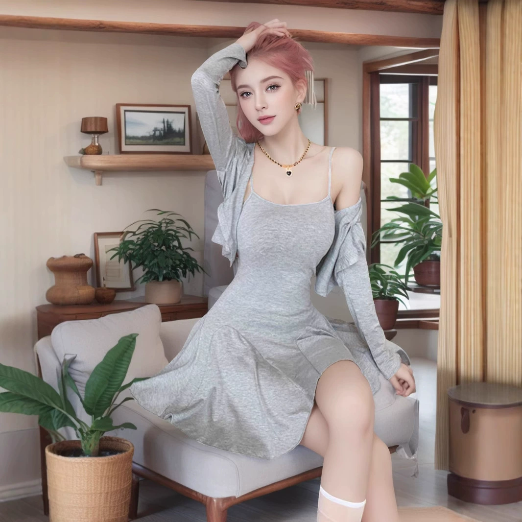 Трансграничный 2024 новый сексуальный чистый ветер подтяжка платье с длинными рукавами кардиган из двух частей