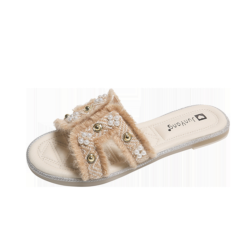 2023 primavera e verão novos chinelos de pérola outerwear casual flip-flops de fundo plano strass fundo macio superfície macia chinelos confortáveis_voghion.com