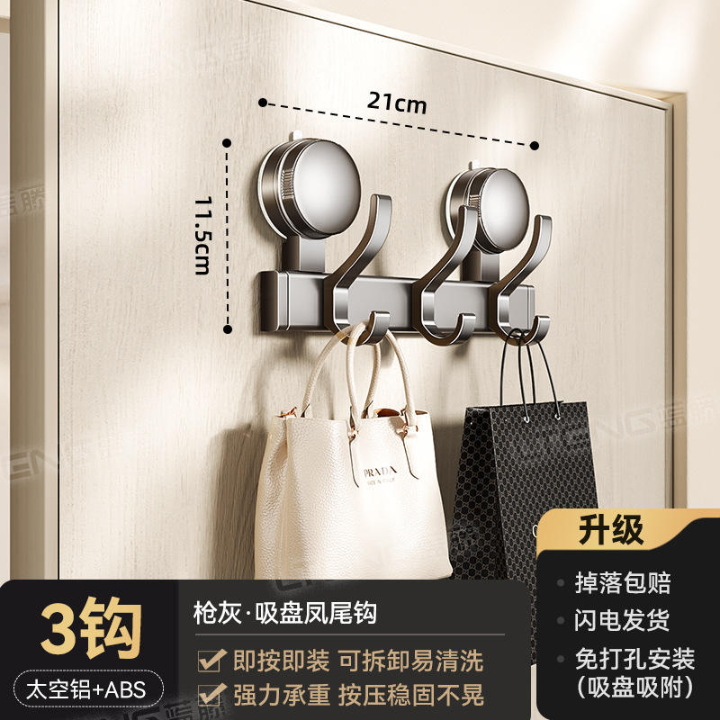 Gancho trasero de puerta de ventosa no perforado viscose fuerte puerta de soporte de carga trasera percha de ropa almacenamiento pared colgante rack gancho de fila