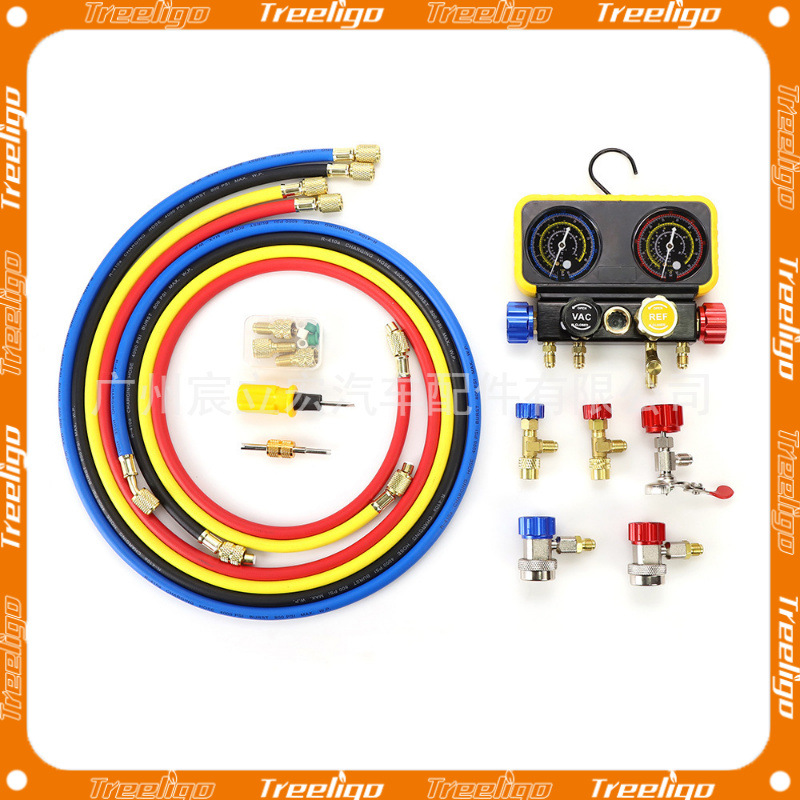 R22/R32/R134a/R410A Juego de fluorómetros de cuatro vías para aire acondicionado para automóviles domésticos
