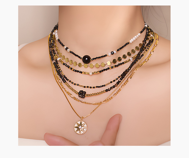 9g Weight 0.03µm-0.05µm Gold Plating Thickness PVD Coated Gold Plating Process 18K Real Gold Plated Plating Material Necklace Classification 304 Stainless Steel Chain Material Handmade Chain Chain Type Holiday, Daily Occasion natural stone Material Geometric Pattern Women's Gender Retro Style Beaded Craft Retro Geometric Stainless Steel Natural Stone Copper Necklace In Bulk