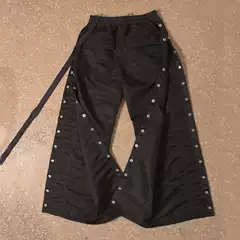 New Ro Dark Style Nylon Buttoned Pants with Metal Buckle Casual Straight-Leg Pants for Men and Women with Metal Decoration