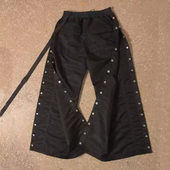 New Ro Dark Style Nylon Buttoned Pants with Metal Buckle Casual Straight-Leg Pants for Men and Women with Metal Decoration
