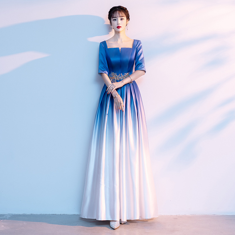 Adult chorus command evening dress satin high-grade recitation costume temperament high-end host costume