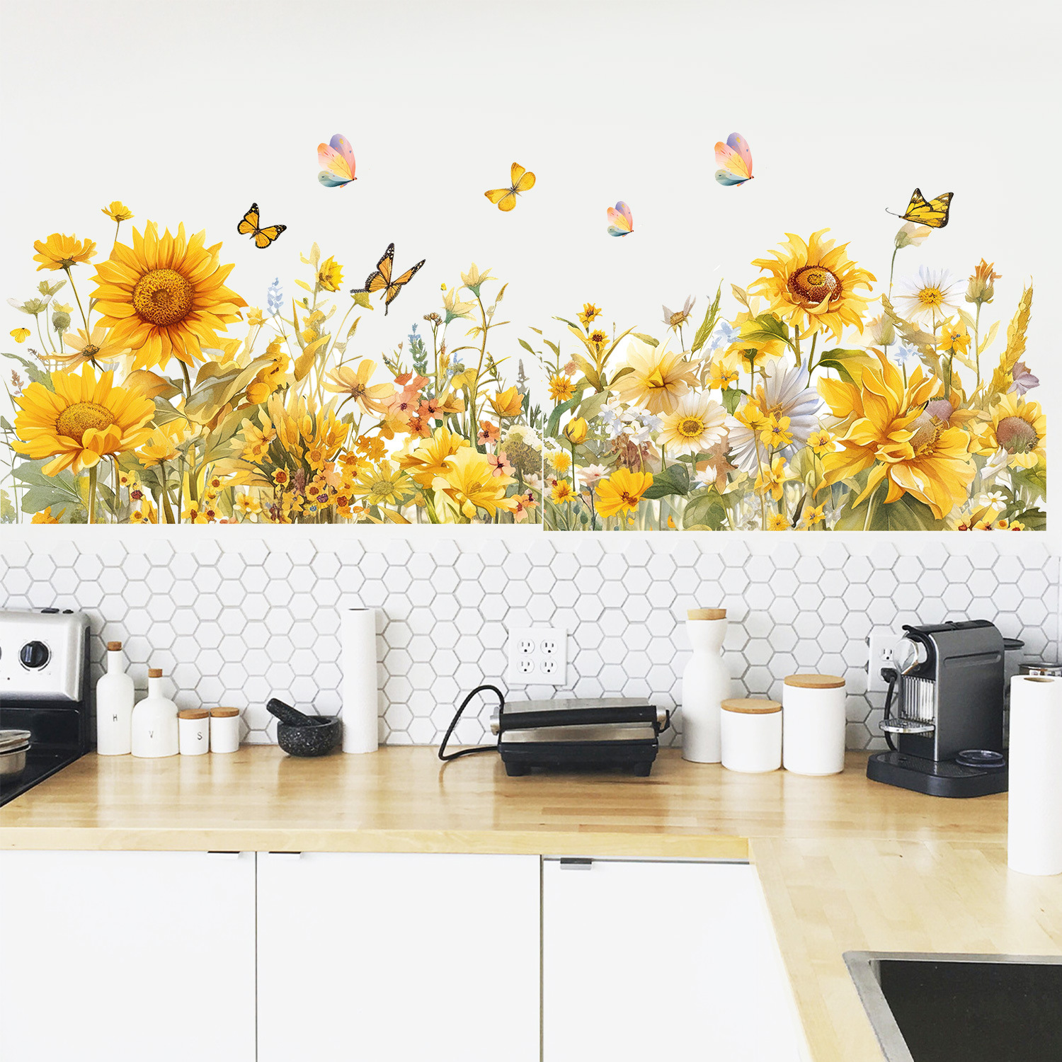 comercio exterior transfronterizo girasol decoración de fondo pared autoadhesiva casa dormitorio diy línea de esquina decoración pegatinas