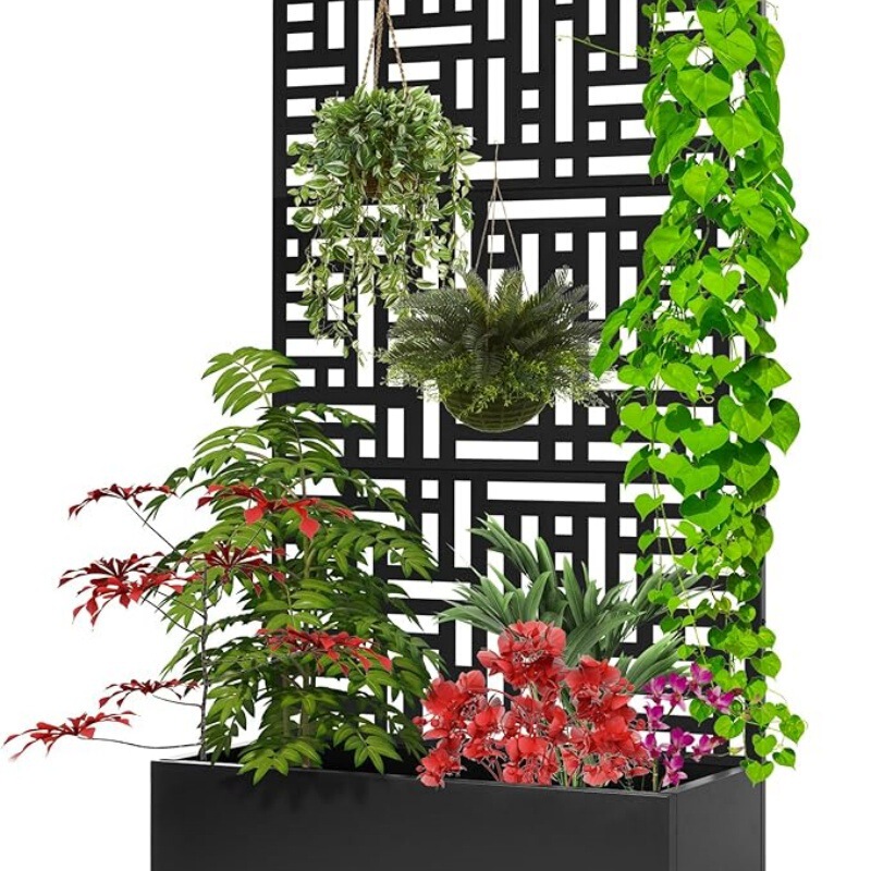 Flower Bed Planter Box with Trellis, Elevated Garden Bed, Courtyard Privacy Planter, Climbing Plant Flower and Vegetable Planting Box