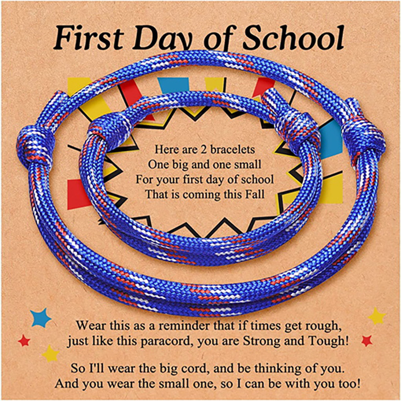 Paracord Parent-Child Bracelet Set, Red and White Dots, Blue Paracord, Hand-Woven Adjustable Bracelet, Colorful Paracord Bracelet