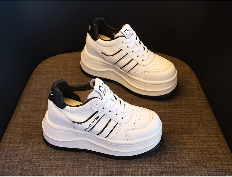 Giày sneaker nữ chunky đế dày phong cách Hàn Quốc, tăng chiều cao, màu trắng basic — màu trắng chi tiết 5