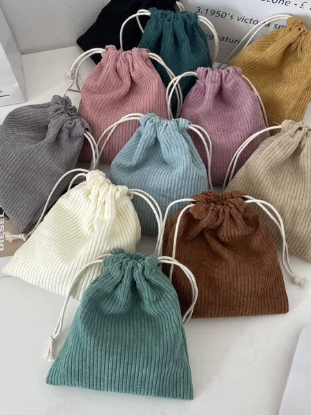 410168 Corduroy Solid Color Storage Blank Drawstring Corset Cosmetic Bag Portable Large Capacity Three-piece Set for Women