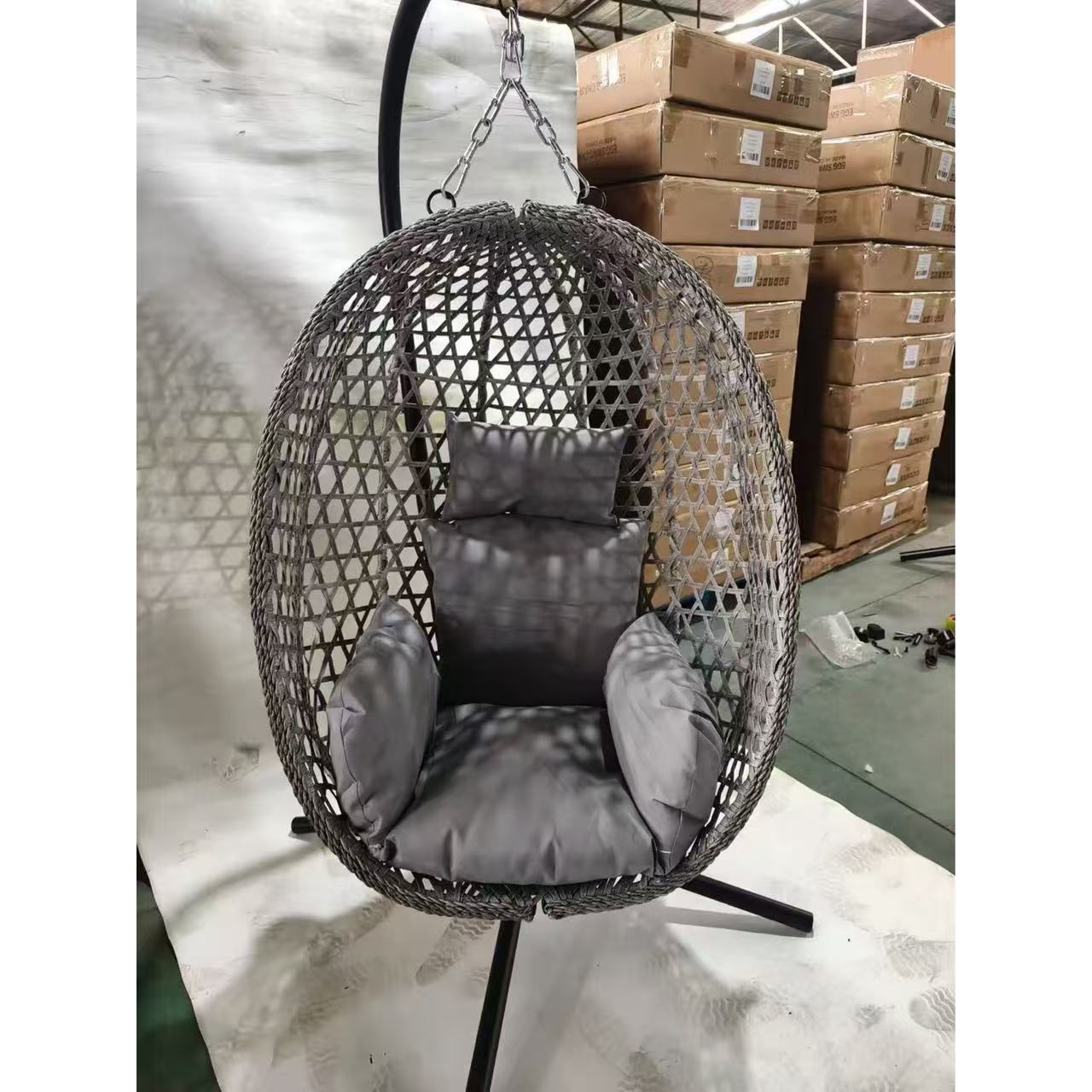 Elegante patio plegable y desmontable columpio doble silla de huevo de Ratán tejida individual salida de silla de nido de pájaro de cesta colgante de ocio moderno image 11