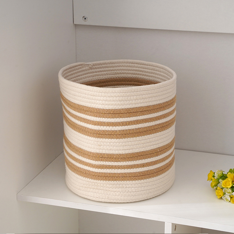棉绳编织收纳筐 简约日式衣物收纳篓圆形储物篮 外贸出口编织篮
