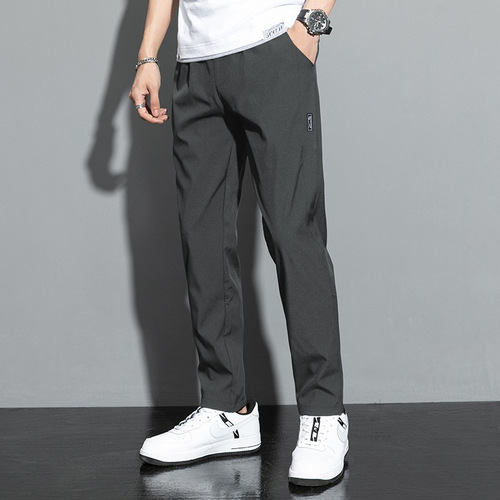 2025 Summer Casual Loose Slim Ice Silk Straight Leg Quick-Dry Breathable Men's Elastic Sports Pants