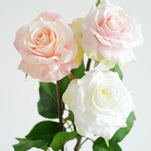 厂家直销 高品质仿真玫瑰花家居客厅装饰花 月季玫瑰出口婚礼假花