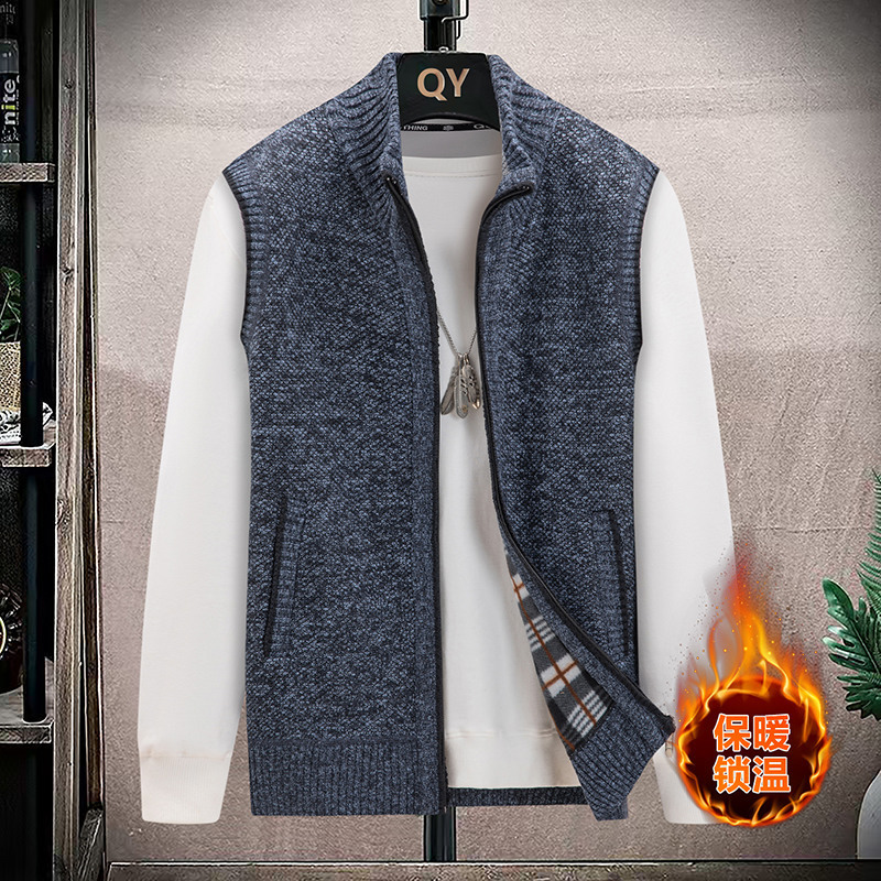 Foreign Trade Wholesale Amazon Men's Autumn and Winter Velvet Knitwear Zipper Cardigan Vest Casual Thickened One Piece Drop Shipping