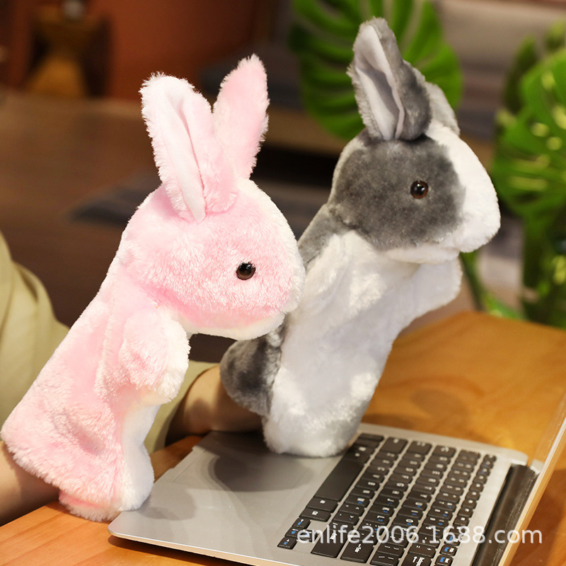 Conjunto de juguete de marioneta transfronteriza mano guantes de animales muñeca de conejo muñeca calmante muñeca de juguete muñeca mordedura marioneta