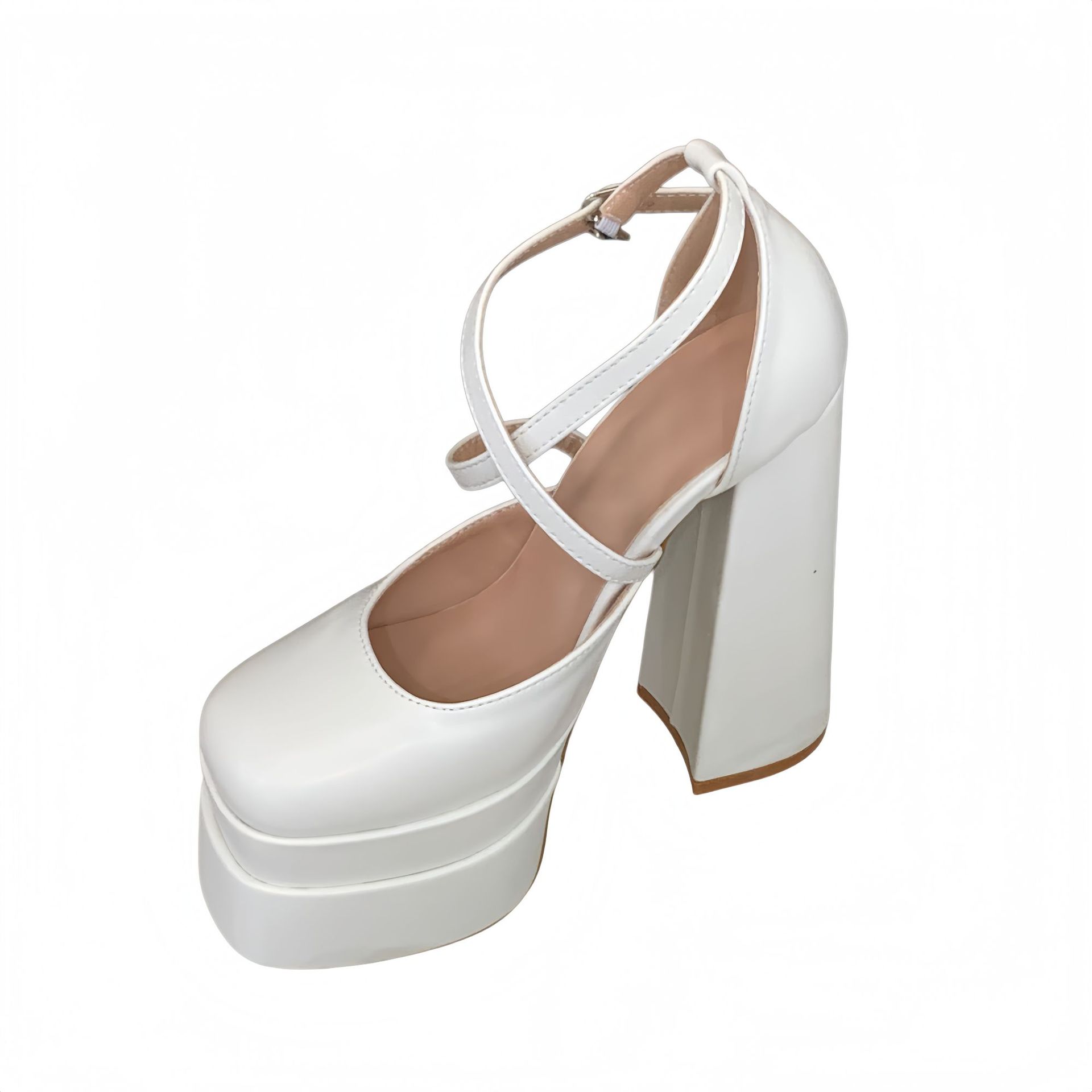 Sandal cao gót nữ mũi vuông đế platform gót to bản chất liệu satin — màu đen chi tiết 1