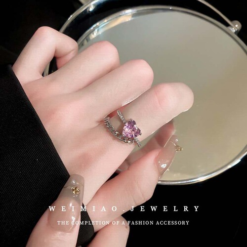 Zircon Love Double Layer Open Ring Fashionable Light Luxury Niche Design Index Finger Ring High-end Hand Jewelry Wholesale