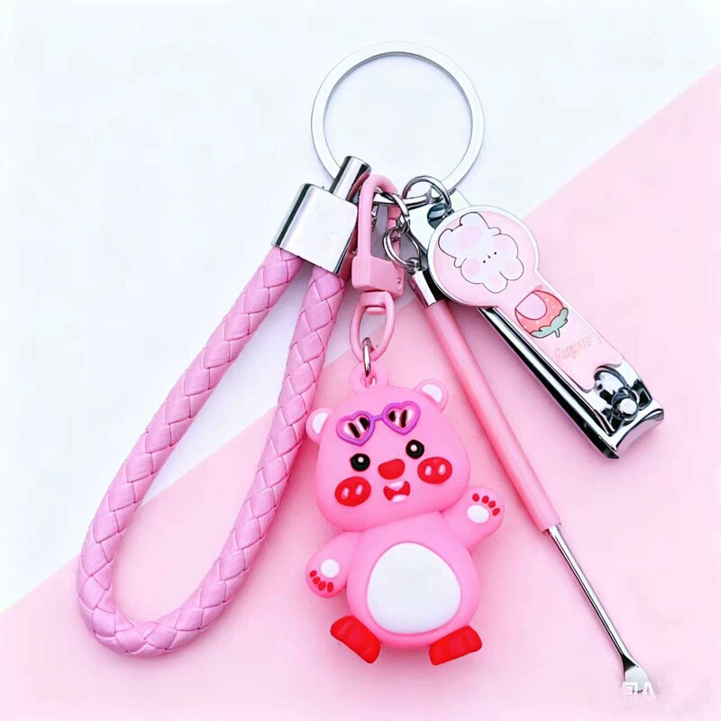 Creative Cute Lucky Cat Keychain Nail Clipper Ear Spoon Set Car Key Safety Anti-Lost Lanyard Key Chain