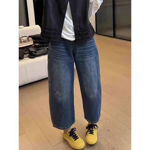 Wide-leg jeans for women, summer 2025, banana pants, plus size for heavy women, pear-shaped body, slimming, nine-inch knife-cut pants
