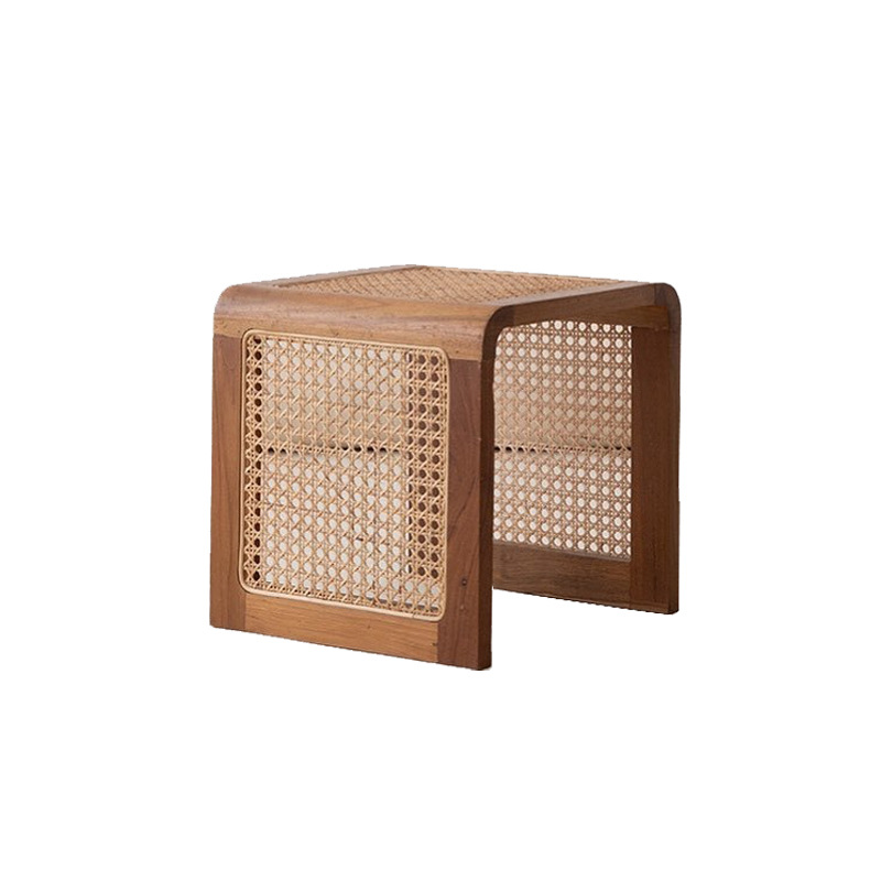 Mesa lateral cuadrada nórdica mesa de café de madera maciza luz sala de lujo pequeño apartamento rattan estilo japonés cera blanca simple pequeña mesa cuadrada