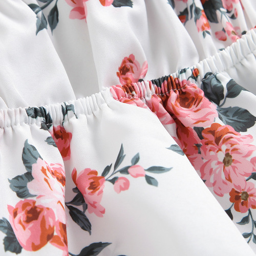  Cross-border Baby Girls' White Print Navel-Bearing Front-Bow Strap Dress GL2161