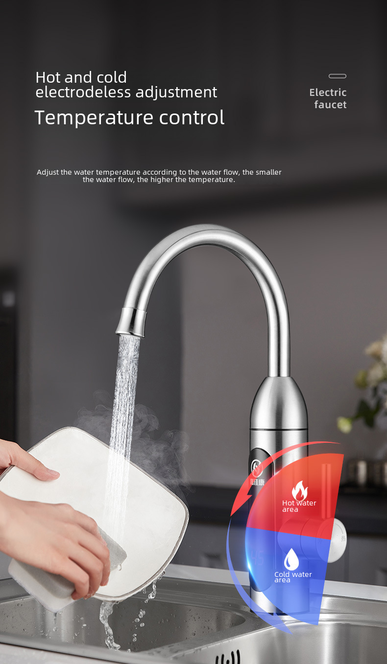 Household kitchen faucet large screen digital display fast heating faucet kitchen instant stainless steel faucet